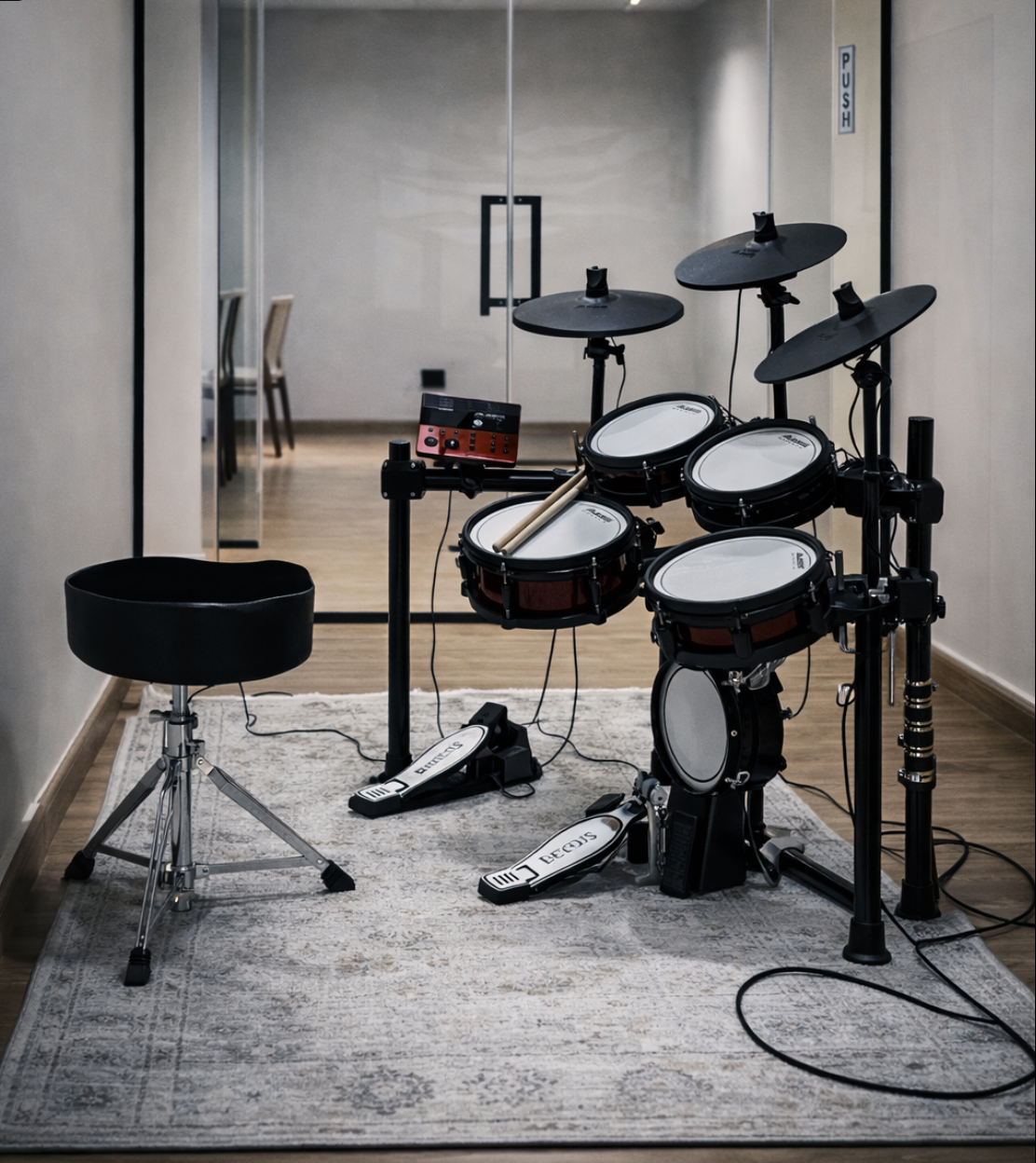 Drums room with electronic drum kit